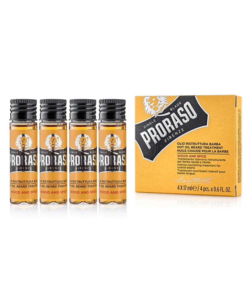 Proraso Hot Oil Beard Treatment in Wood & Spice Fragrance 4 x17ml